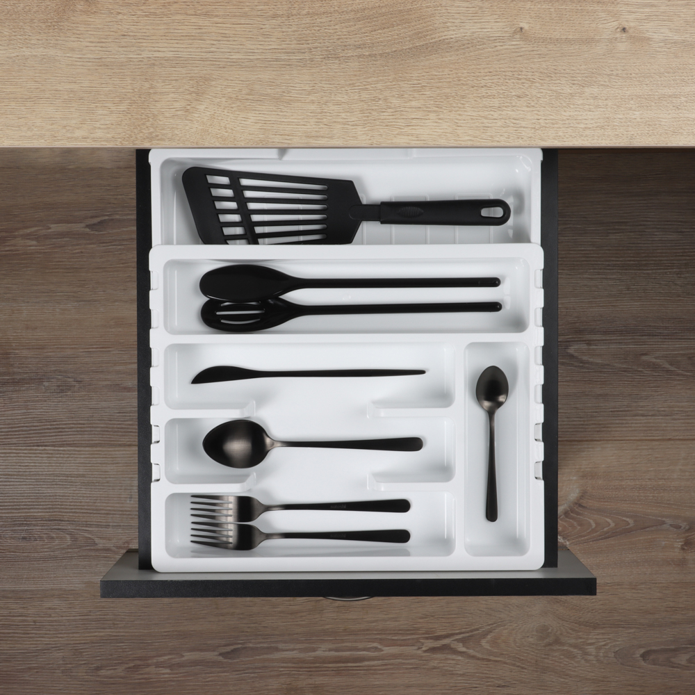 Лоток для столовых приборов Смарт, раздвижной, пластик, 360*300*52,6 мм, цвет белый, арт.№ 485-190