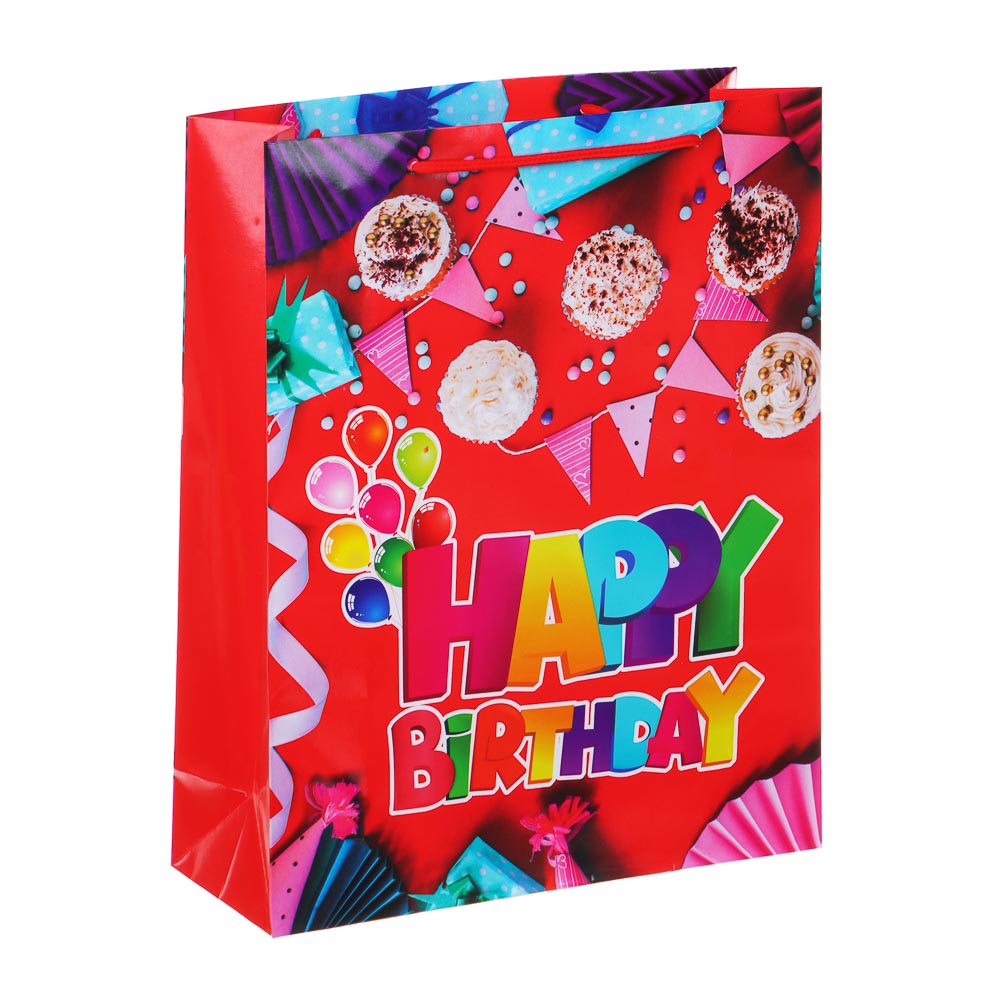 Пакет подарочный бумажный тм LADECOR, L 26x32x9 см, 4 дизайна, С Днем Рождения, арт.№ 507-133