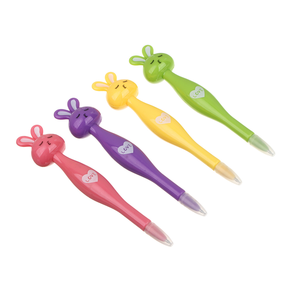 Ручка шариковая синяя в форме зайчика, пластик, 15,5 см, 4 дизайна, арт.№ 591-039