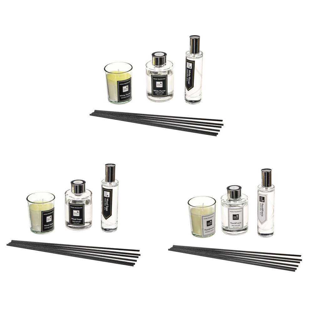 NEW GALAXY Набор Home ароматизатор-диффузор, спрей и свеча, 60, 30мл 50г wood sage,white flower,pear, арт.№ 778-140