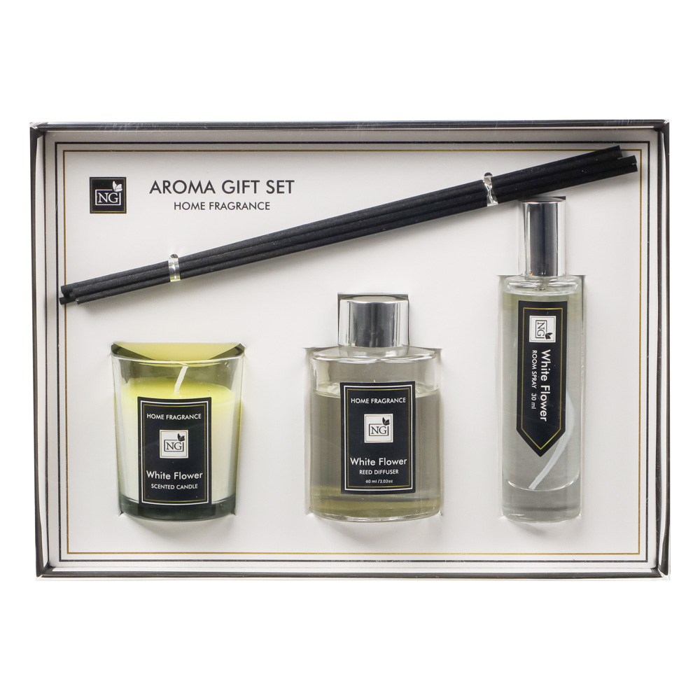 NEW GALAXY Набор Home ароматизатор-диффузор, спрей и свеча, 60, 30мл 50г wood sage,white flower,pear, арт.№ 778-140