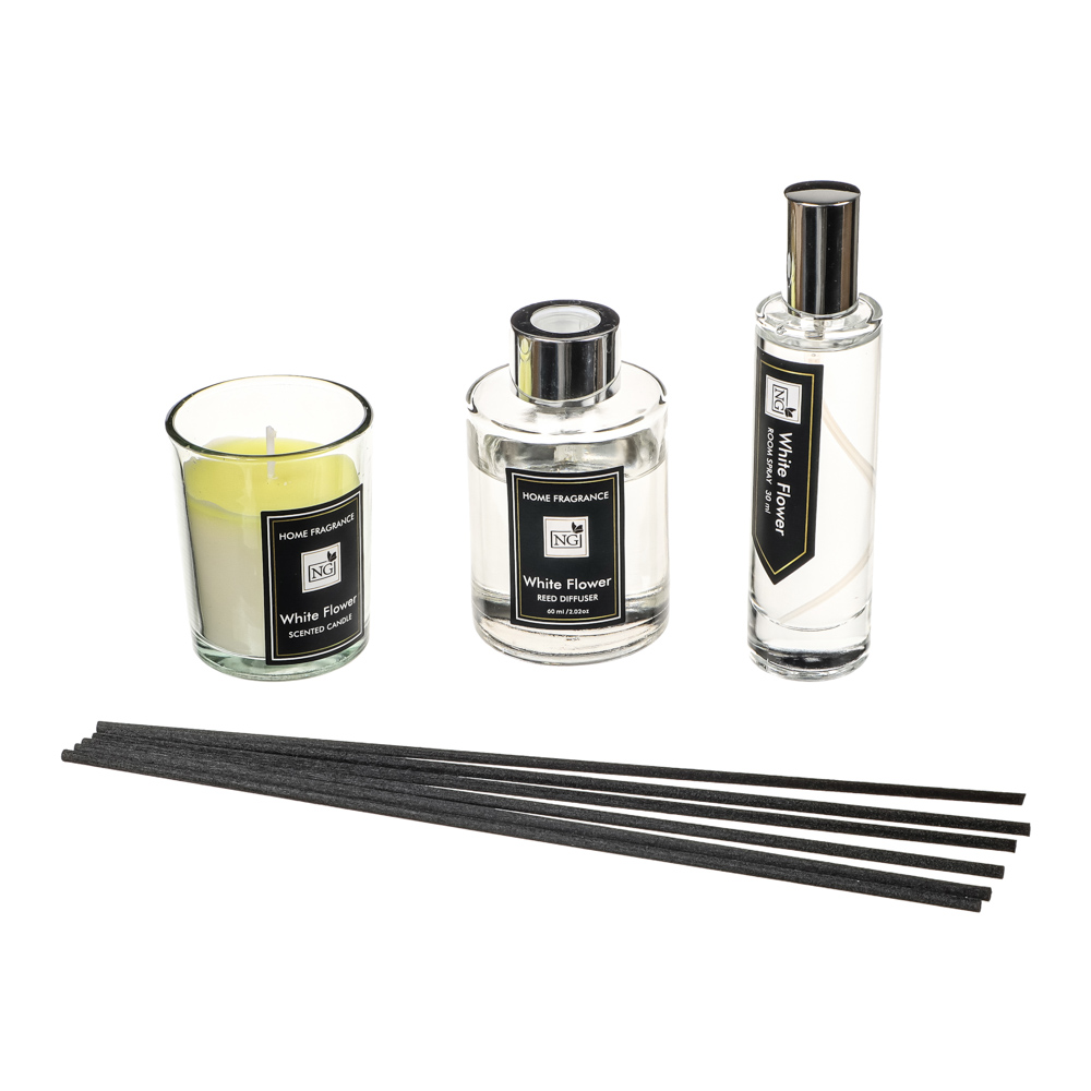 NEW GALAXY Набор Home ароматизатор-диффузор, спрей и свеча, 60, 30мл 50г wood sage,white flower,pear, арт.№ 778-140