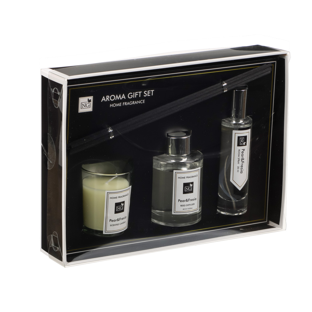 NEW GALAXY Набор Home ароматизатор-диффузор, спрей и свеча, 60, 30мл 50г wood sage,white flower,pear, арт.№ 778-140