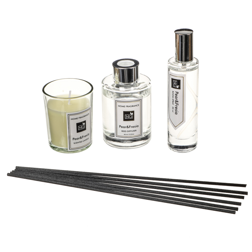 NEW GALAXY Набор Home ароматизатор-диффузор, спрей и свеча, 60, 30мл 50г wood sage,white flower,pear, арт.№ 778-140