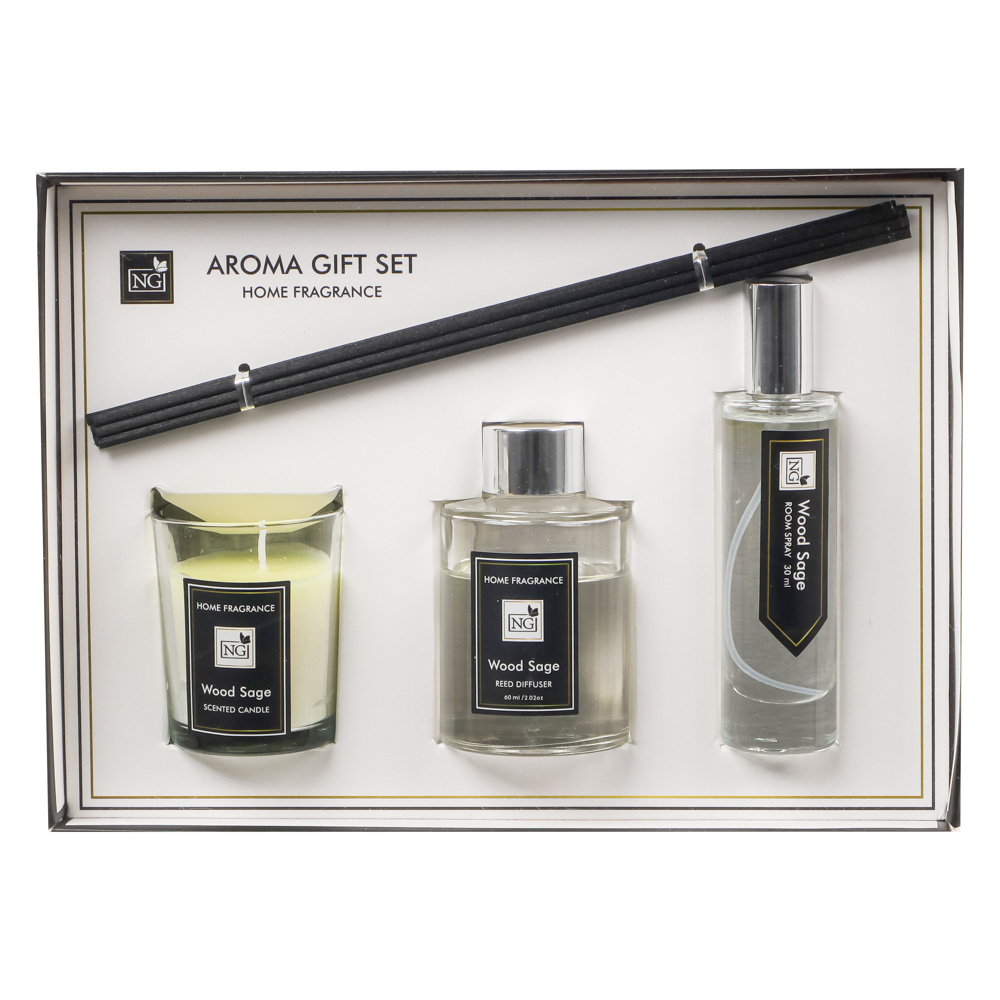 NEW GALAXY Набор Home ароматизатор-диффузор, спрей и свеча, 60, 30мл 50г wood sage,white flower,pear, арт.№ 778-140