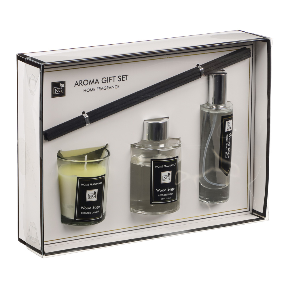NEW GALAXY Набор Home ароматизатор-диффузор, спрей и свеча, 60, 30мл 50г wood sage,white flower,pear, арт.№ 778-140