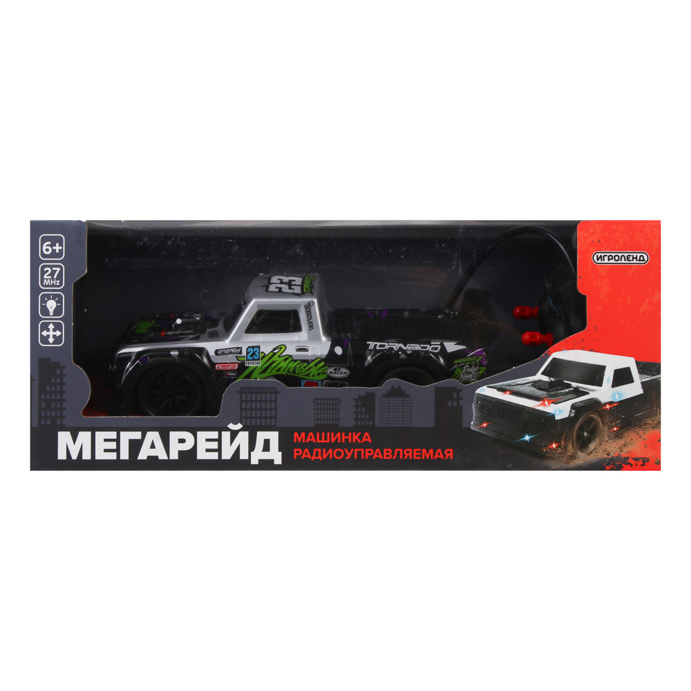 Машинка радиоуправляемая "Мегарейд" 4х канальная, свет, 5хАА, PVC, пластик, тм ИГРОЛЕНД, арт.№ 293-266