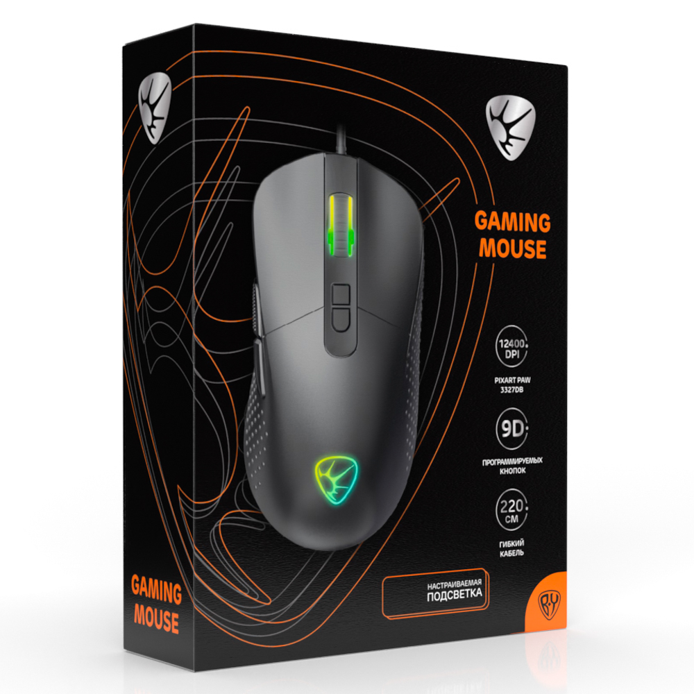 BY Игровая мышь проводная Carbine 12400dpi,9D,PAW3327,RGB,220см, арт.№ 405-058