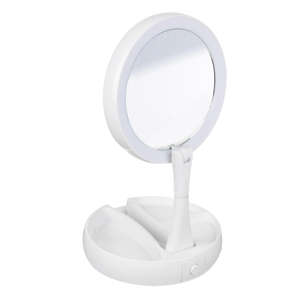 ЮНИLOOK Зеркало с LED-подсветкой, USB, 4хАА, пластик, стекло, d15,5см, арт.№ 347-093