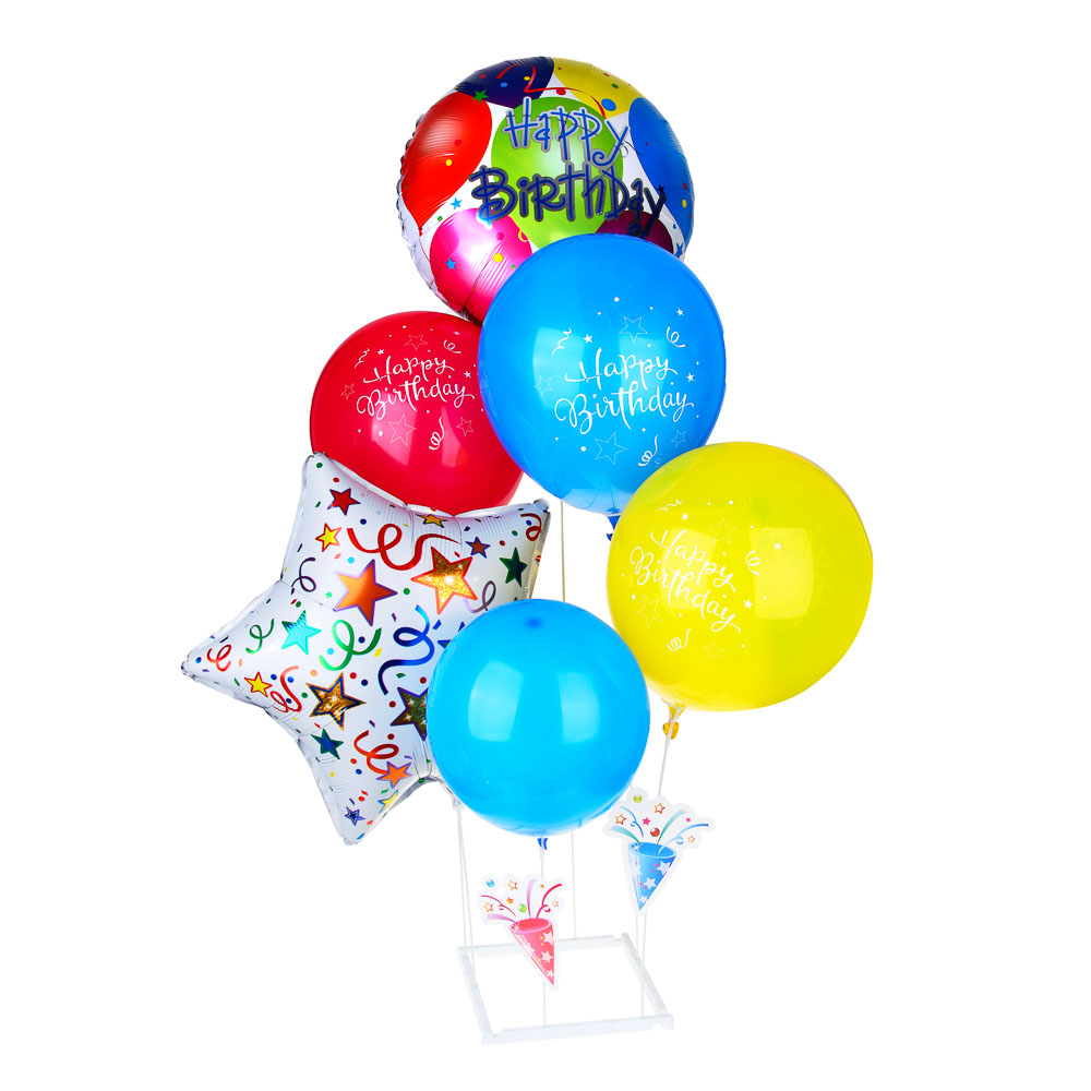 FNtastic Набор воздушных шаров 6шт с подставкой,фольга,пластик,картон, "Happy Birthday",разноцветные, арт.№ 518-044
