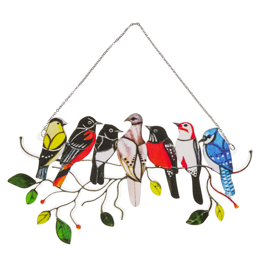 INBLOOM Украшение для окна витражное "Птицы на ветке", 20х10см, акрил, арт.№ 153-160