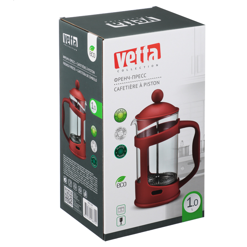 VETTA Ивонн Френч-пресс пластик, жаропрочное стекло, 1,0л, арт.№ 850-229