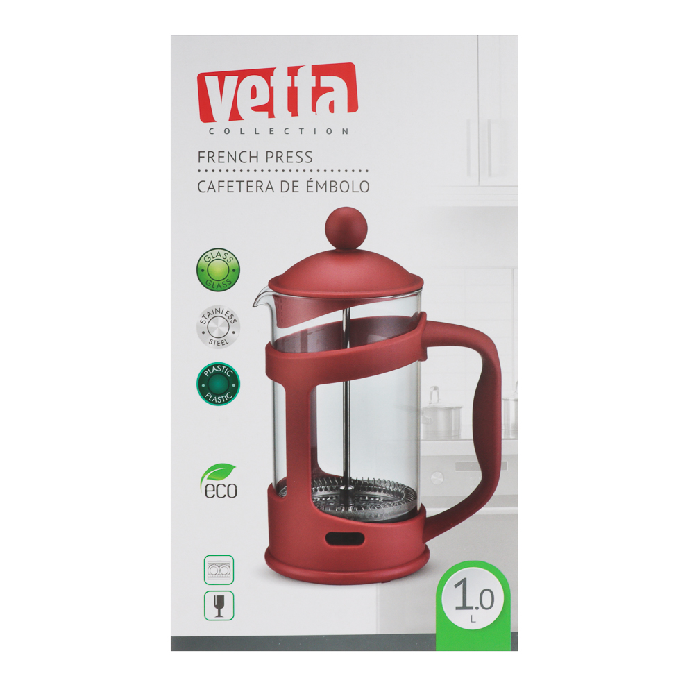 VETTA Ивонн Френч-пресс пластик, жаропрочное стекло, 1,0л, арт.№ 850-229