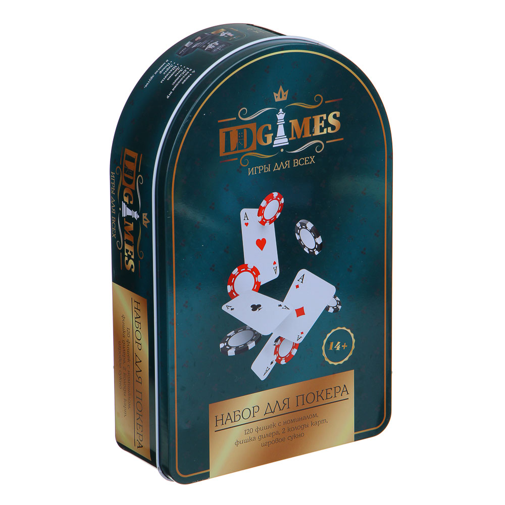 LDGames Набор для покера, в жестяном боксе 24х15см, пластик, металл, арт.№ 341-004