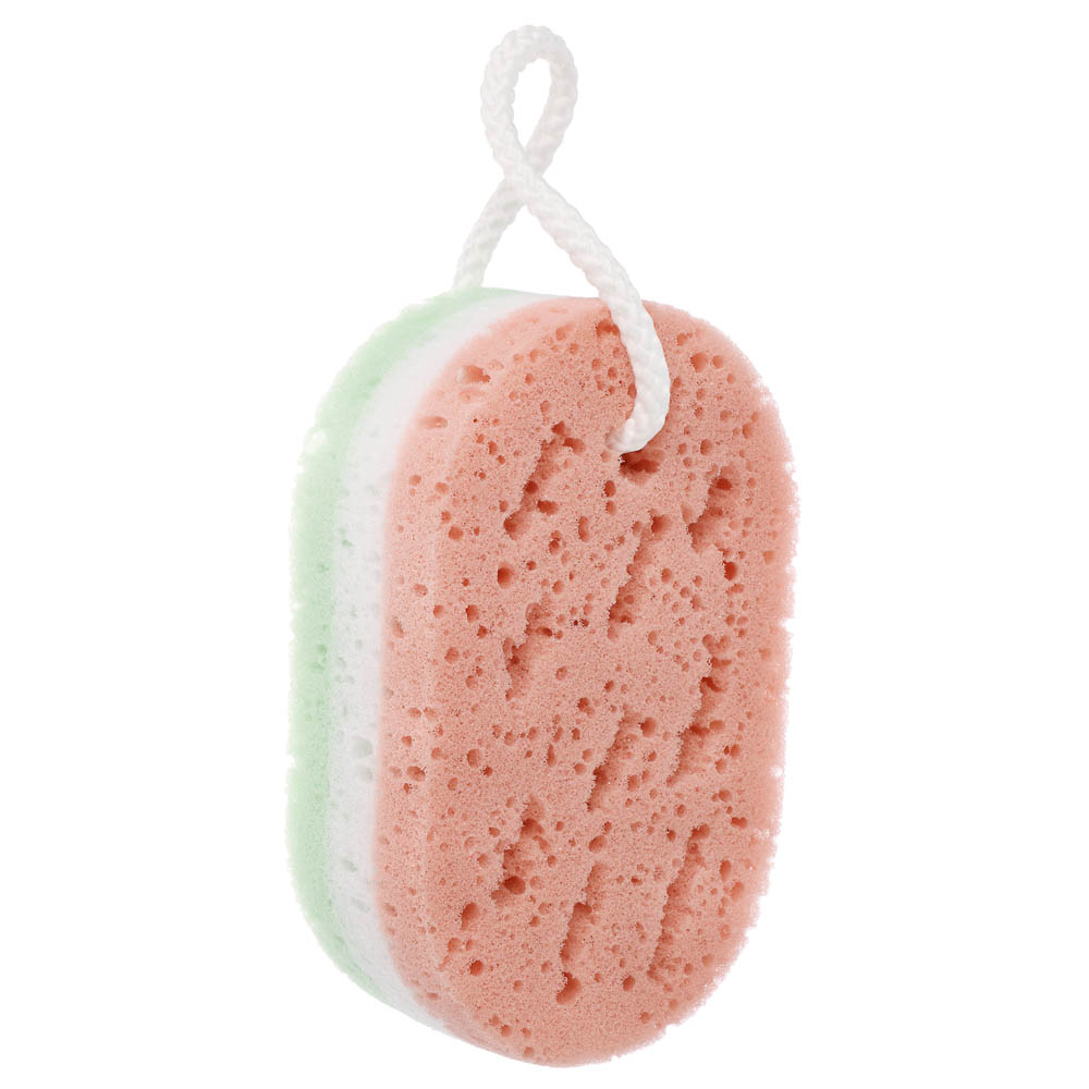 ЮL Мочалка губка поролоновая наборная сэндвич с подвесом, полиуретан, 15,5х9,5х5см, 3 цвета, МС24-01, арт.№ 361-144