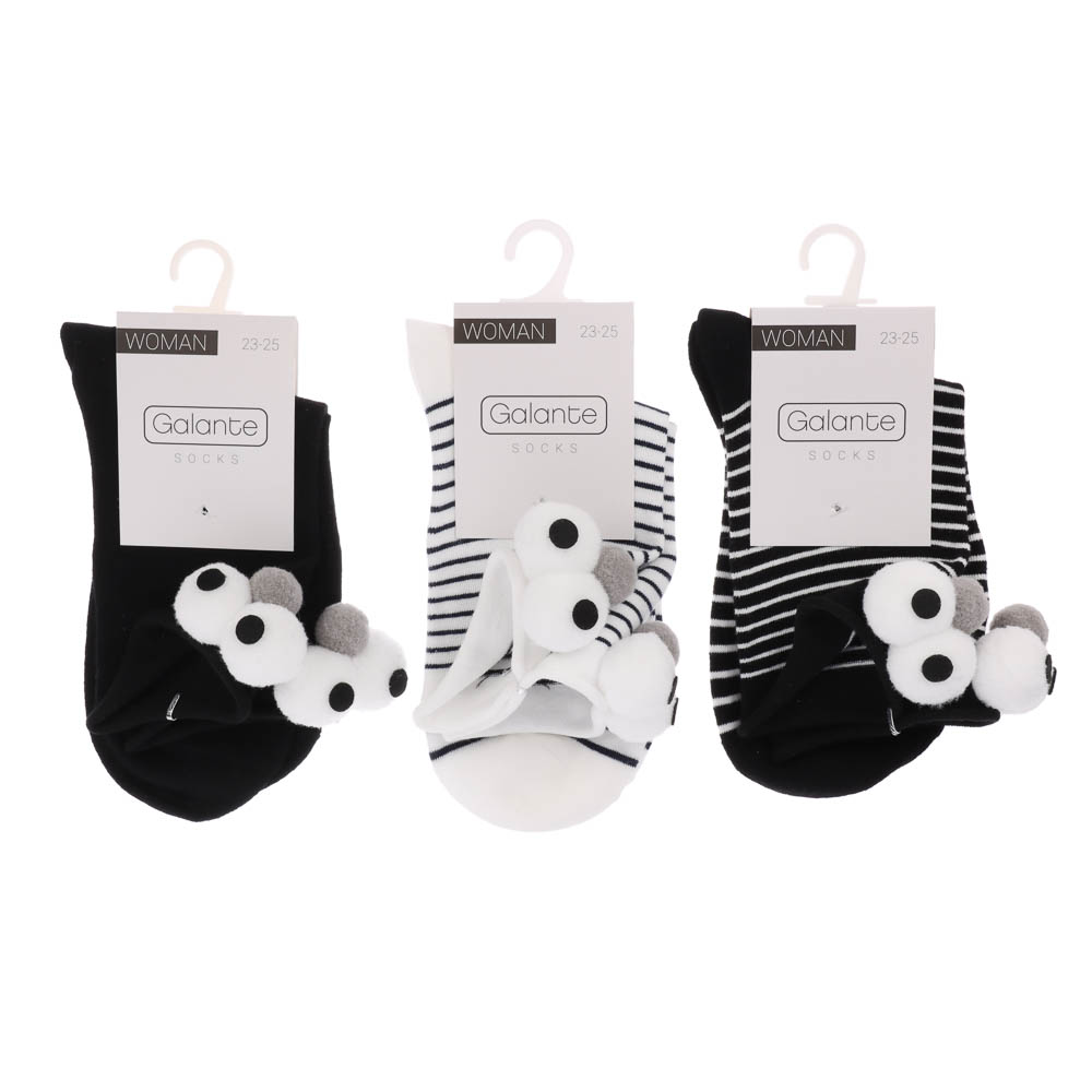Носки женские с декором, тм GALANTE, р. 23-25, 80% хлопок, 20% полиэстер, разноцветные, арт.№ 019-600