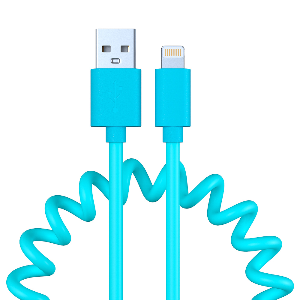 Кабель для зарядки USB(A)-iP FORZA Спираль, 1м, 1.5А, 5 цветов, пакет, арт.№ 470-072