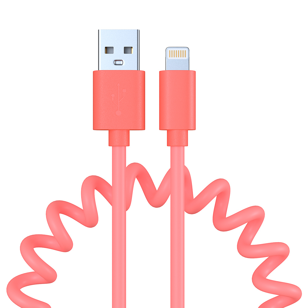 Кабель для зарядки USB(A)-iP FORZA Спираль, 1м, 1.5А, 5 цветов, пакет, арт.№ 470-072