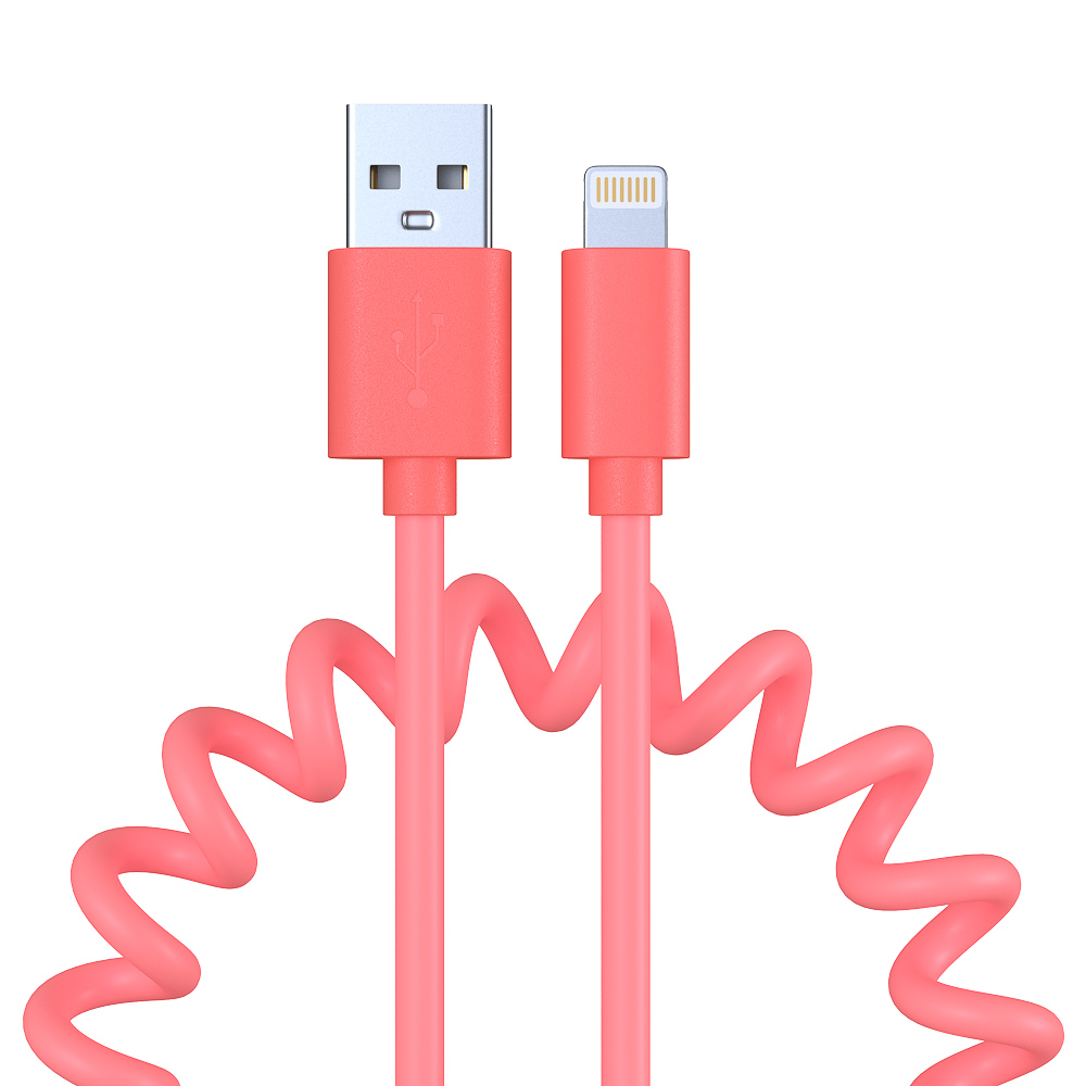 Кабель для зарядки USB(A)-iP FORZA Спираль, 1м, 1.5А, 5 цветов, пакет, арт.№ 470-072