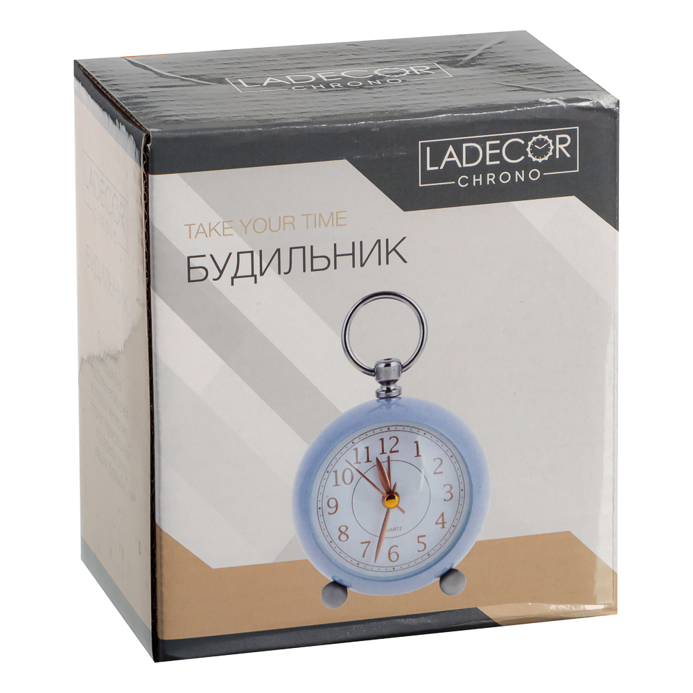 LADECOR CHRONO Будильник c подсветкой, 1xАА, 8x8x6,5 см, металл, голубой, арт.№ 529-027