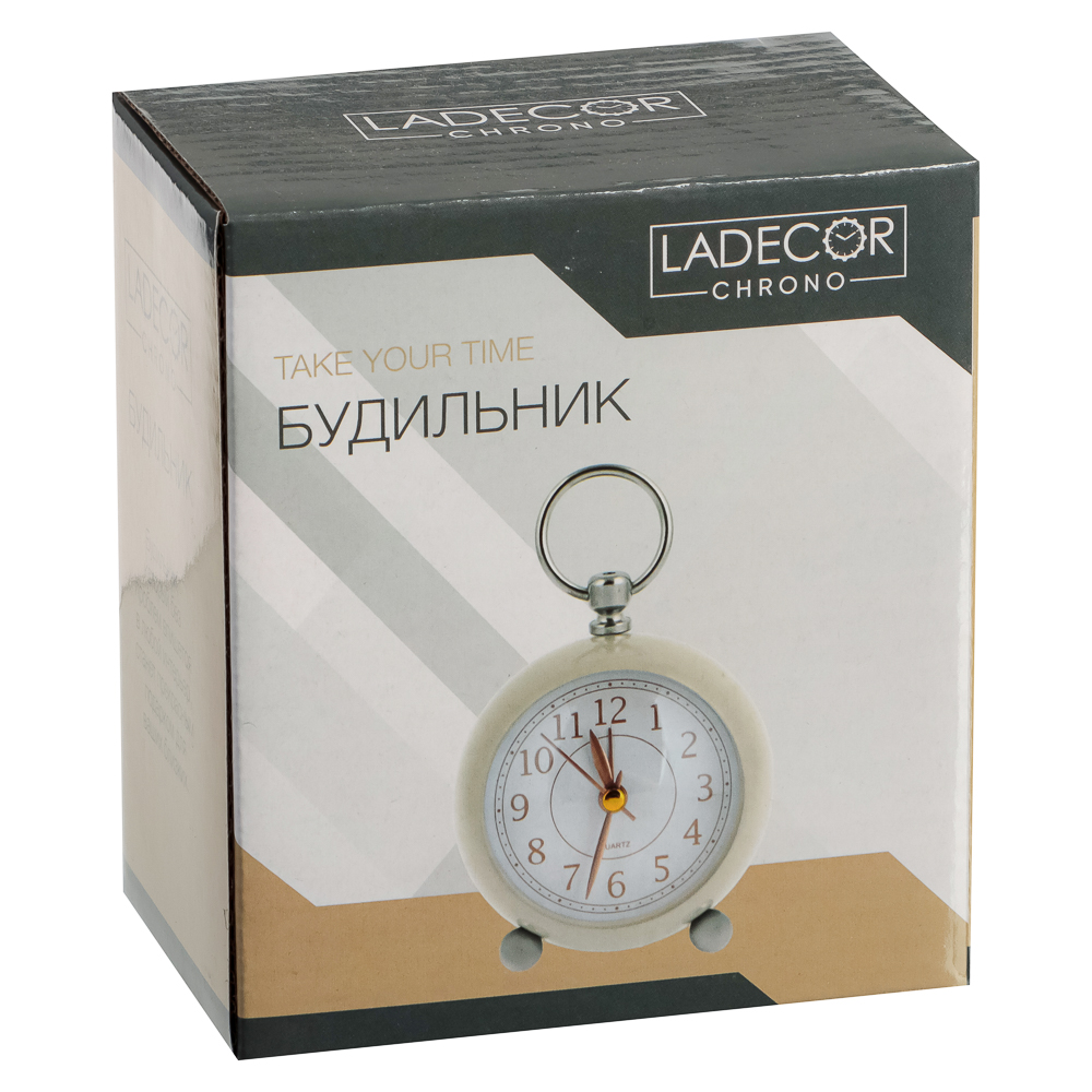 LADECOR CHRONO Будильник c подсветкой, 1xАА, 8x8x6,5 см, металл, белый, арт.№ 529-030
