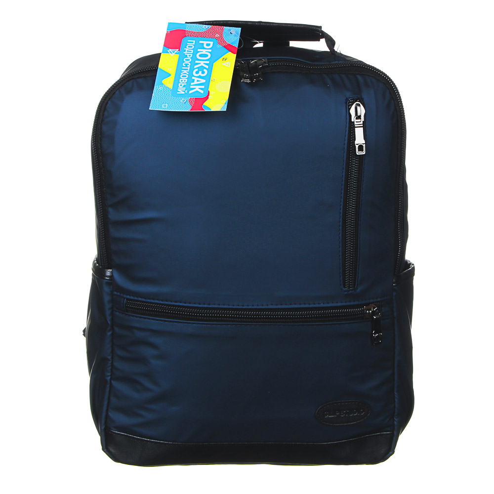 Рюкзак подростковый, 39,5x28x11см, 1 отд, 4 карм, многослойный водоотталк.нейлон, иск.кожа, 3 цвета, арт.№ 254-385