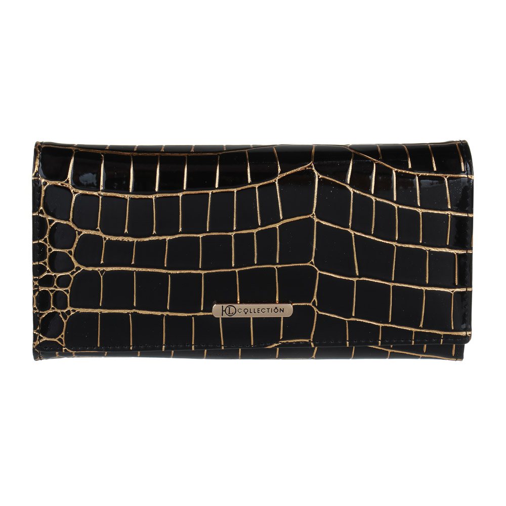 ЮL Кенсия Кошелек женский для купюр, карт и монет с фермуаром, полиуретан, 18,5х10х3,5 см, черный, МП-9, арт.№ 303-032