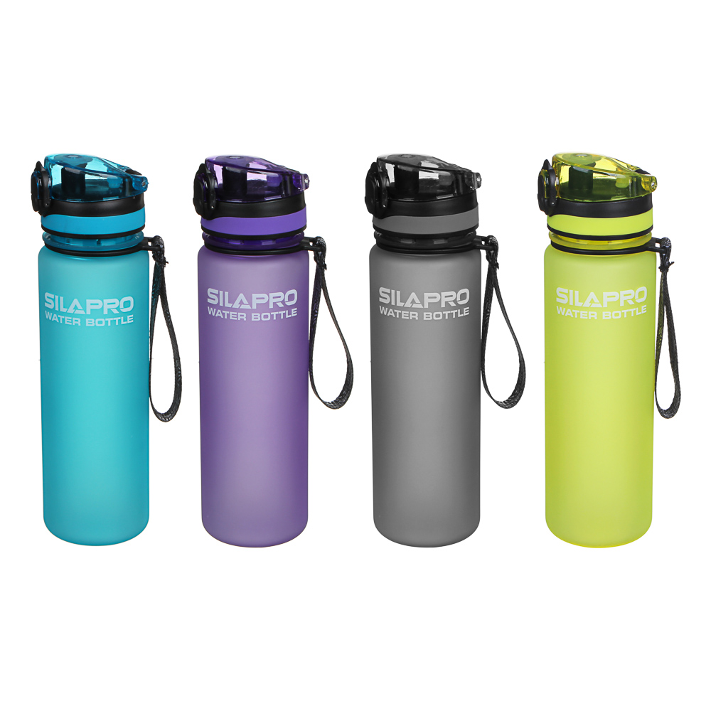 SILAPRO Бутылка спортивная для воды с поильником, 23x6см, 600мл, PC, силикон, 4 цвета, арт.№ 088-017