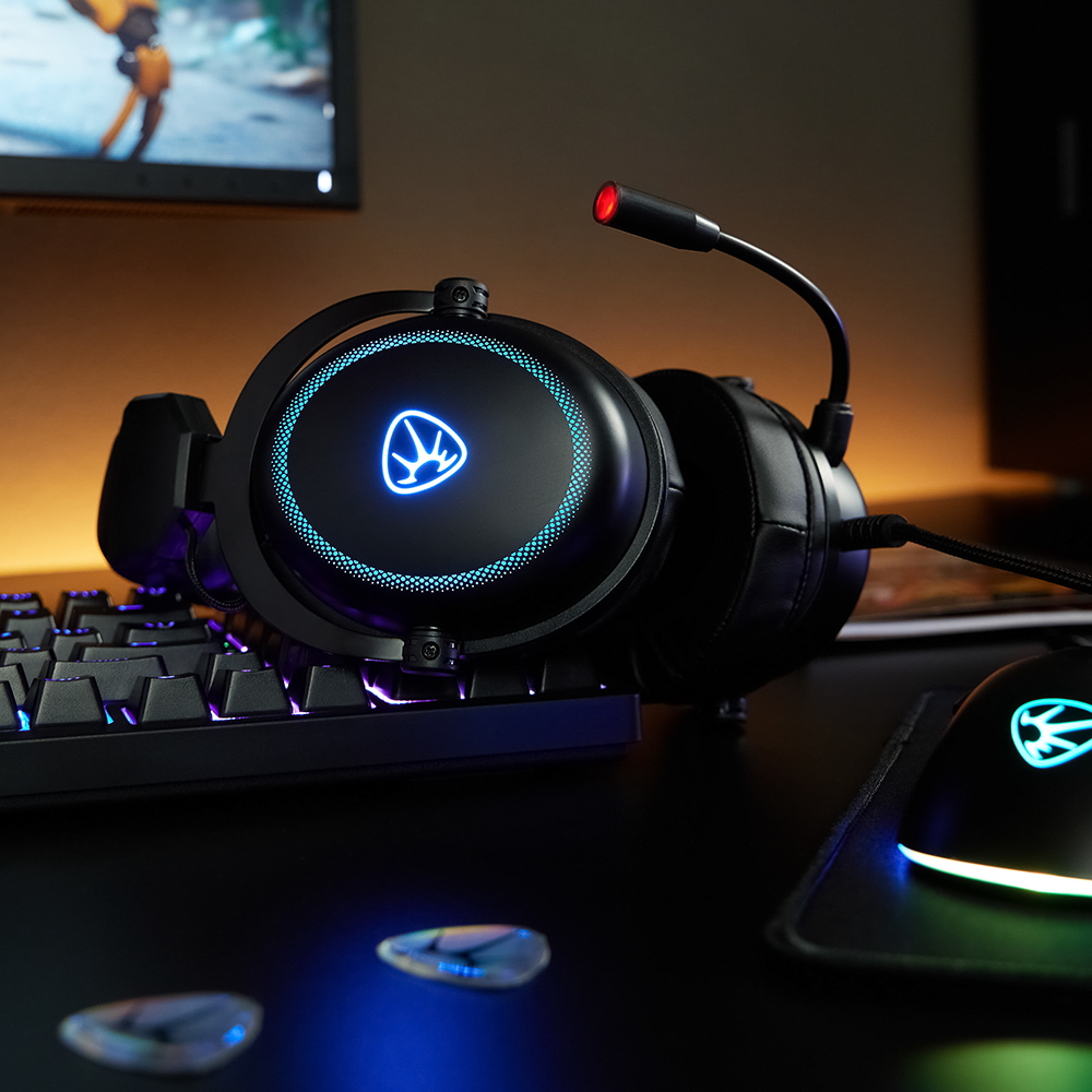 Наушники проводные с микрофоном игровые BY Kabuto Type-C USB(A)3,2 м, VS7.1, настр. RGB подсветка, арт.№ 410-091