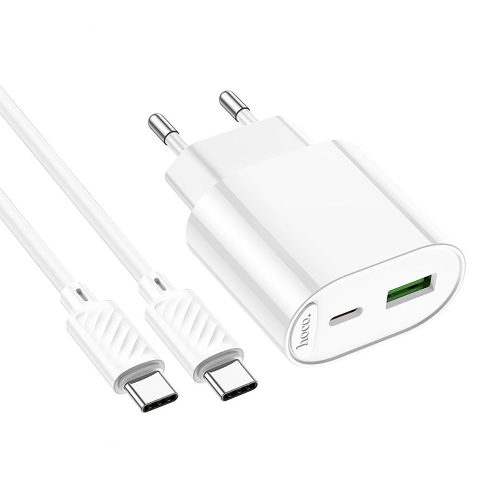 Комплект СЗУ hoco. модель C109A, PD20Вт+QC3.0, каб. C-C, белый, арт.№ 916-336