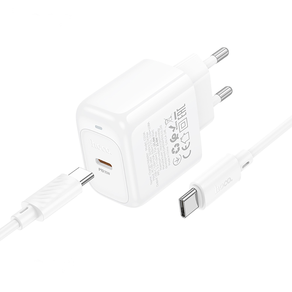 Комплект СЗУ hoco. модель CS53A, USB-C, PD25Вт, каб. C-C, белый, арт.№ 916-337