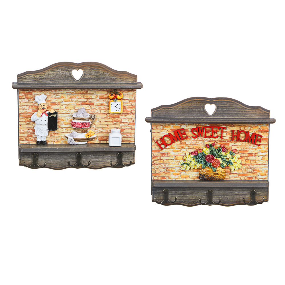 LADECOR Ключница открытого типа, 6 крючков, 22х25,5х4,5см, МДФ, 2 дизайна, арт.№ 510-166