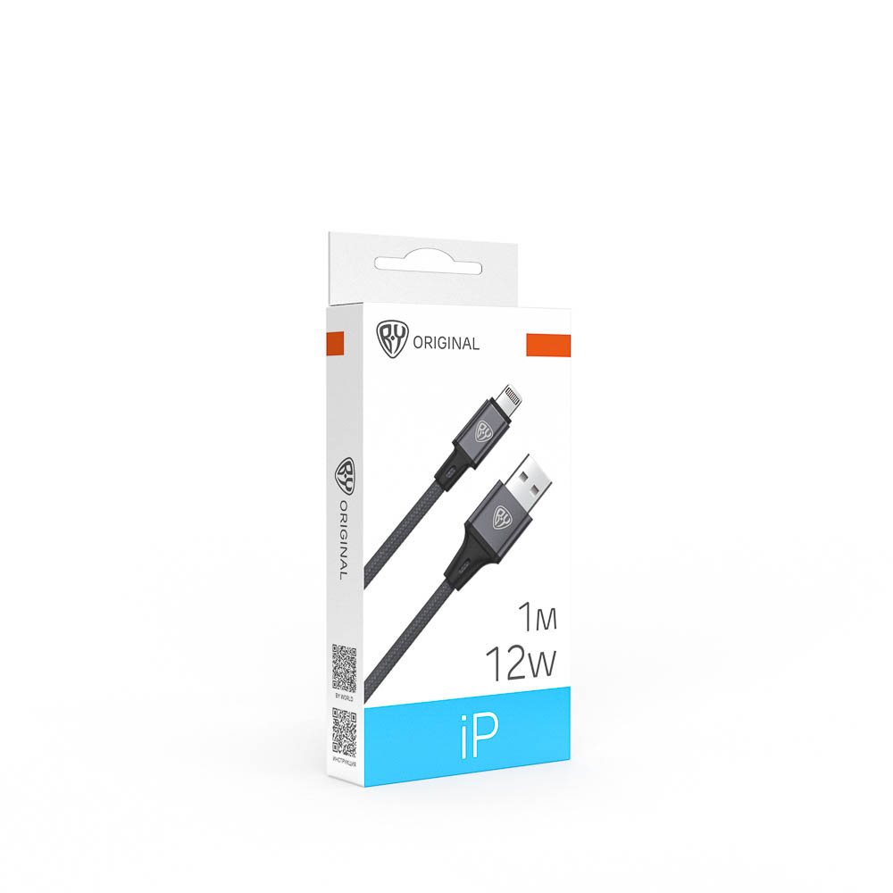 Кабель для зарядки USB(A)-iP BY Solid, 12Вт, 1 м, 2.4A, нейлон, мет. кон., графитовый, арт.№ 931-619