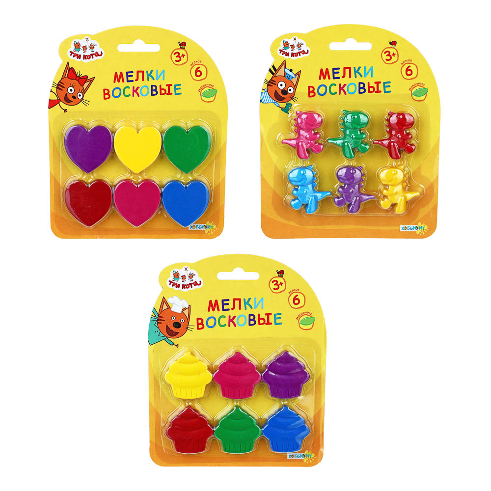 ХОББИХИТ Мелки восковые "Три кота", парафин, 16х13см, 3 дизайна, арт.№ 284-257