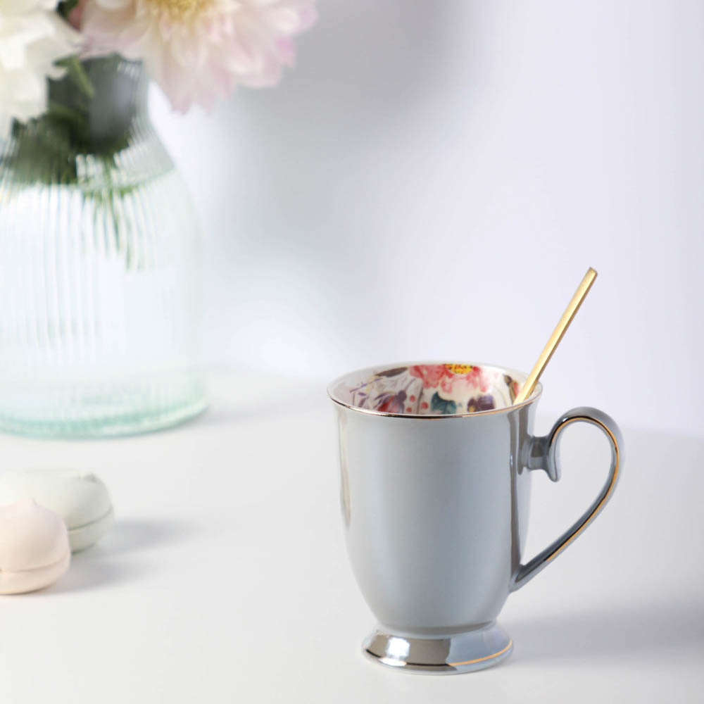 MILLIMI Перламутр серебро Кружка 320мл, костяной фарфор, арт.№ 802-423