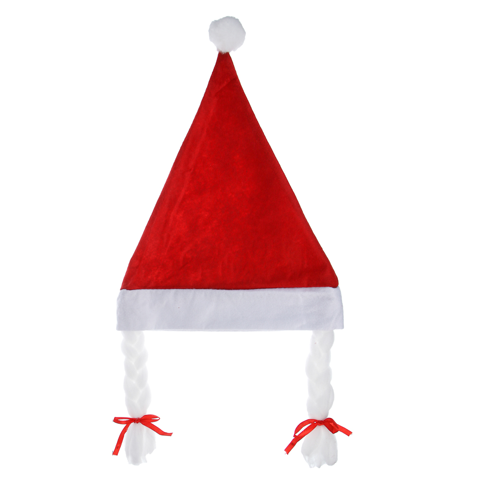 СНОУ БУМ Колпак новогодний с косами, 27x35см, полиэстер, красный, арт.№ 388-077