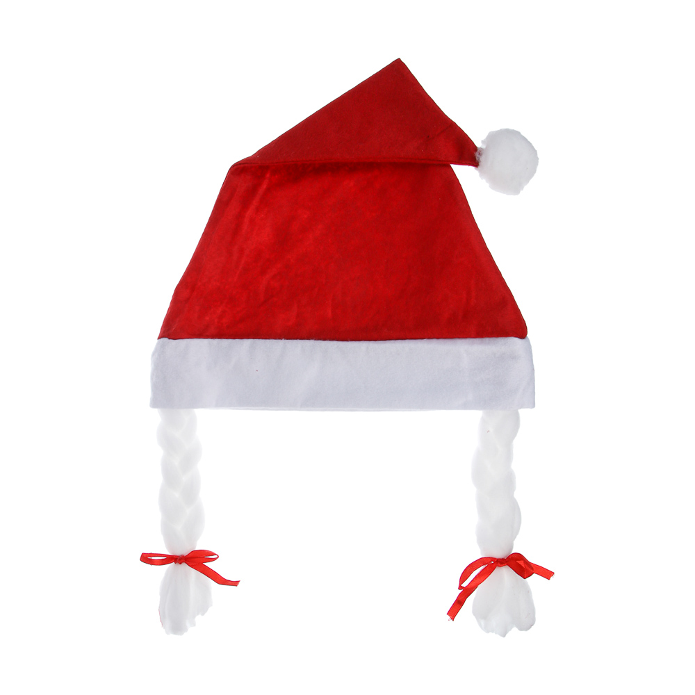 СНОУ БУМ Колпак новогодний с косами, 27x35см, полиэстер, красный, арт.№ 388-077