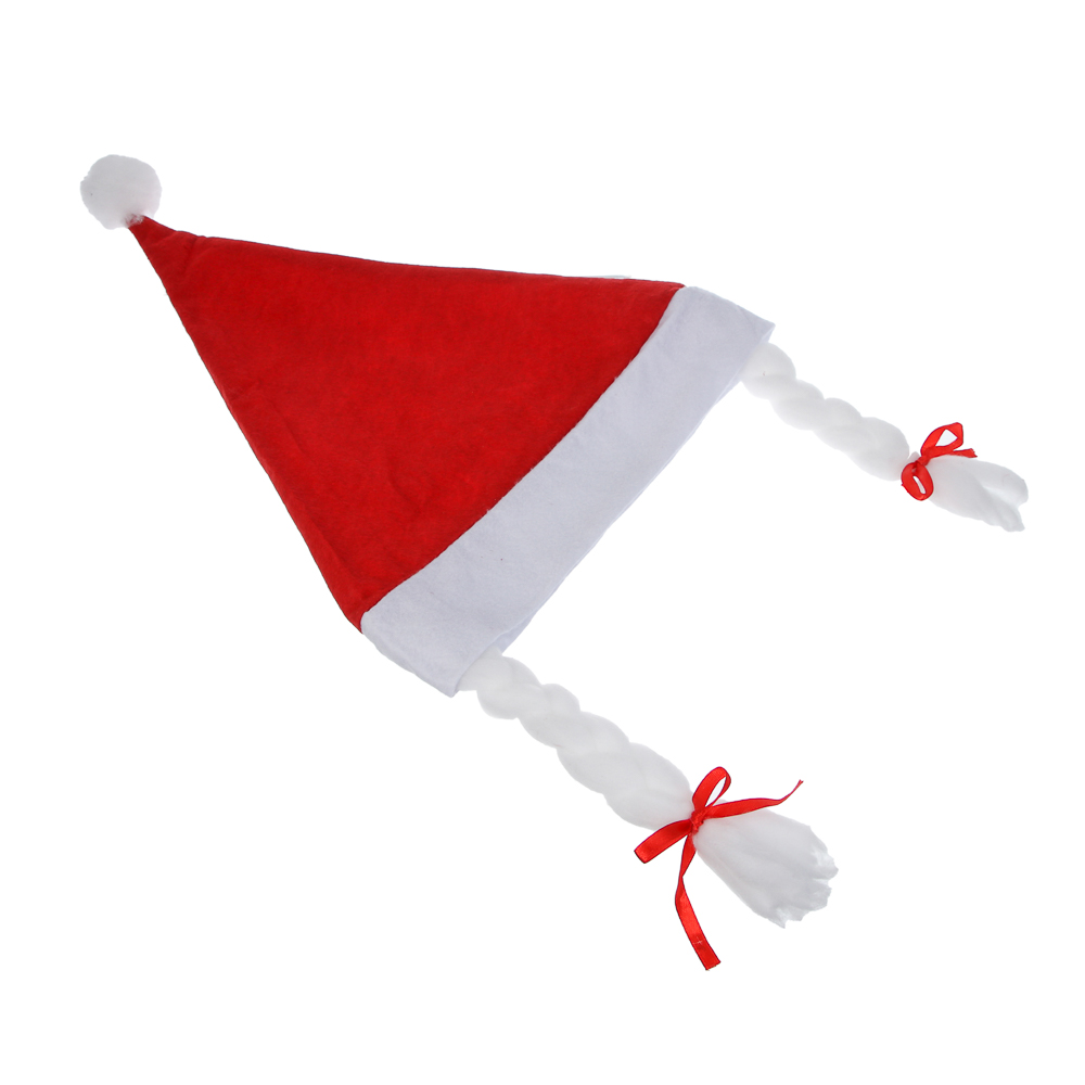 СНОУ БУМ Колпак новогодний с косами, 27x35см, полиэстер, красный, арт.№ 388-077