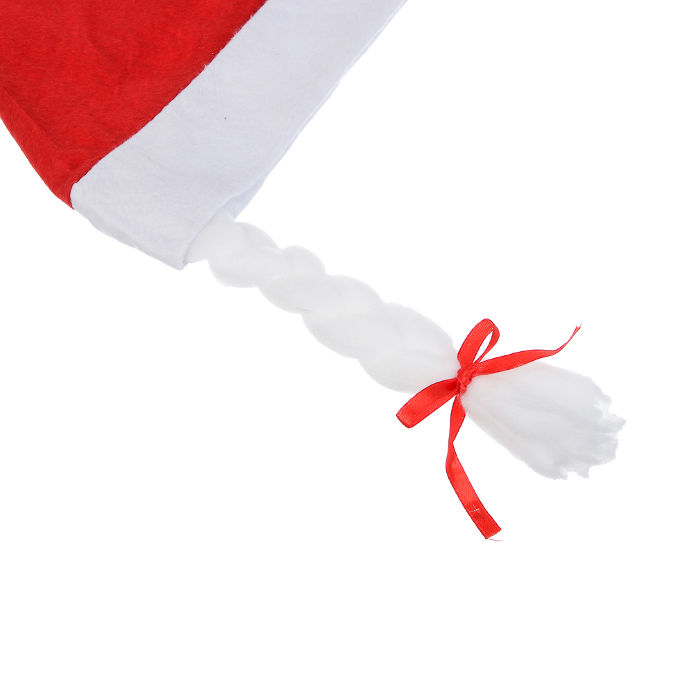 СНОУ БУМ Колпак новогодний с косами, 27x35см, полиэстер, красный, арт.№ 388-077