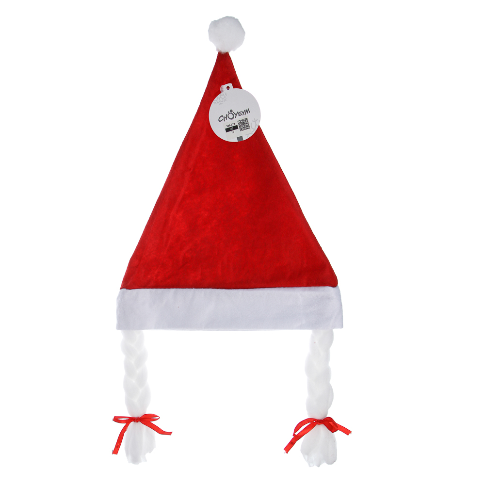 СНОУ БУМ Колпак новогодний с косами, 27x35см, полиэстер, красный, арт.№ 388-077