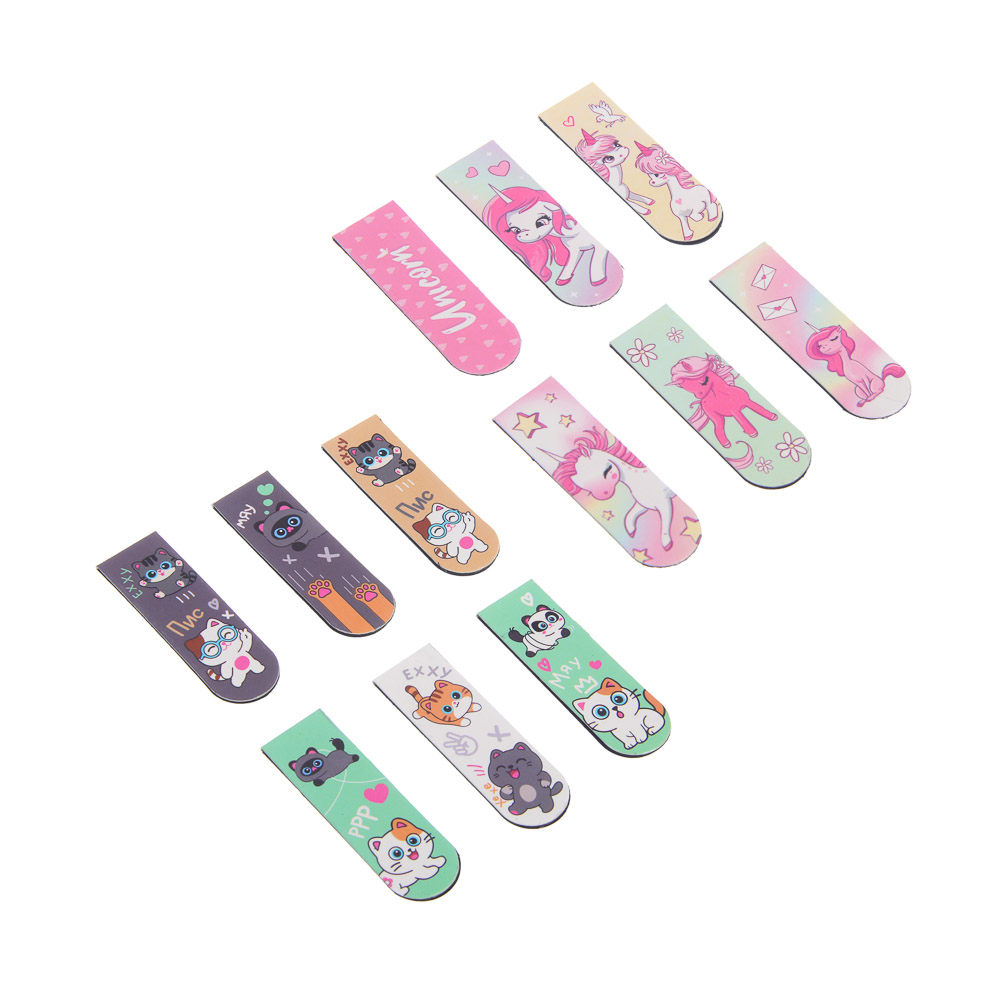 Магнитные закладки, 6 штук "Единорожка/Котики" 12x1,9см, размер упаковки 18,3x10,3см., 2 диз, арт.№ 524-308