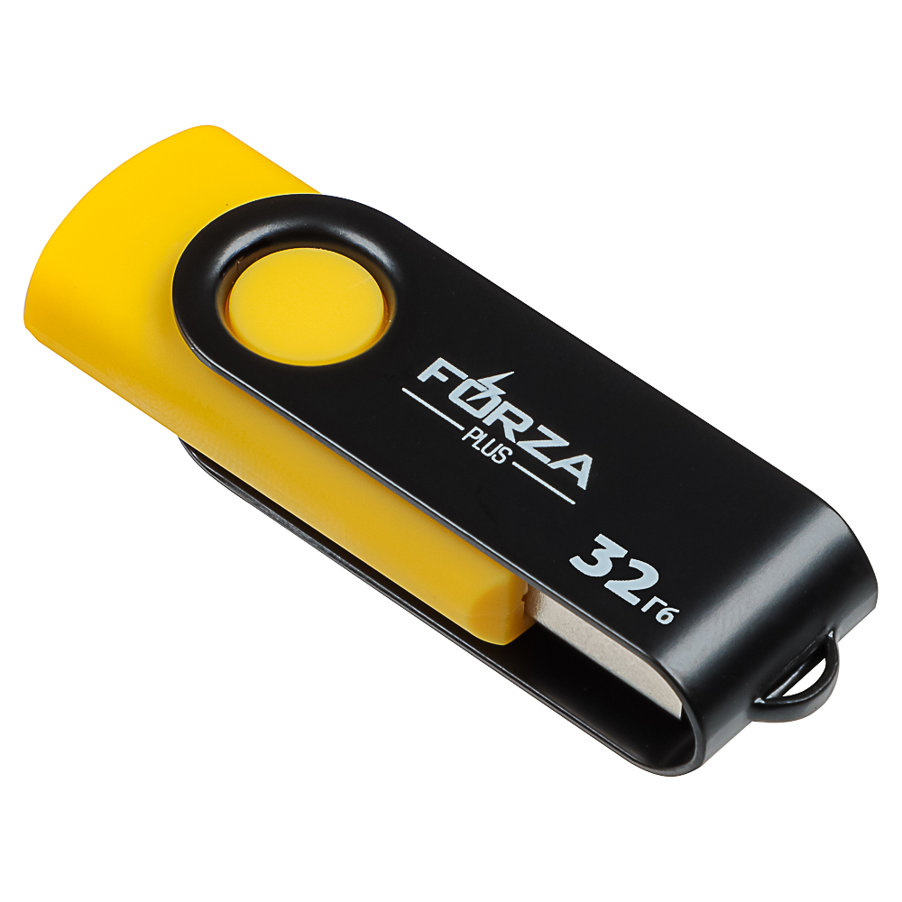Флеш-карта USB2.0 FORZA 32Гб, 6 класс, матовое покрытие, блистер, пластик, черный/желтый, арт.№ 405-097