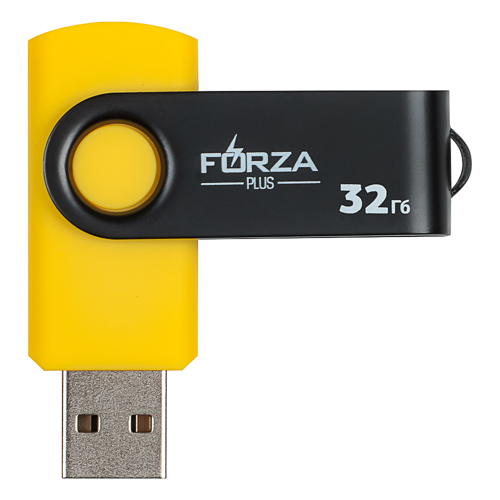 Флеш-карта USB2.0 FORZA 32Гб, 6 класс, матовое покрытие, блистер, пластик, черный/желтый, арт.№ 405-097