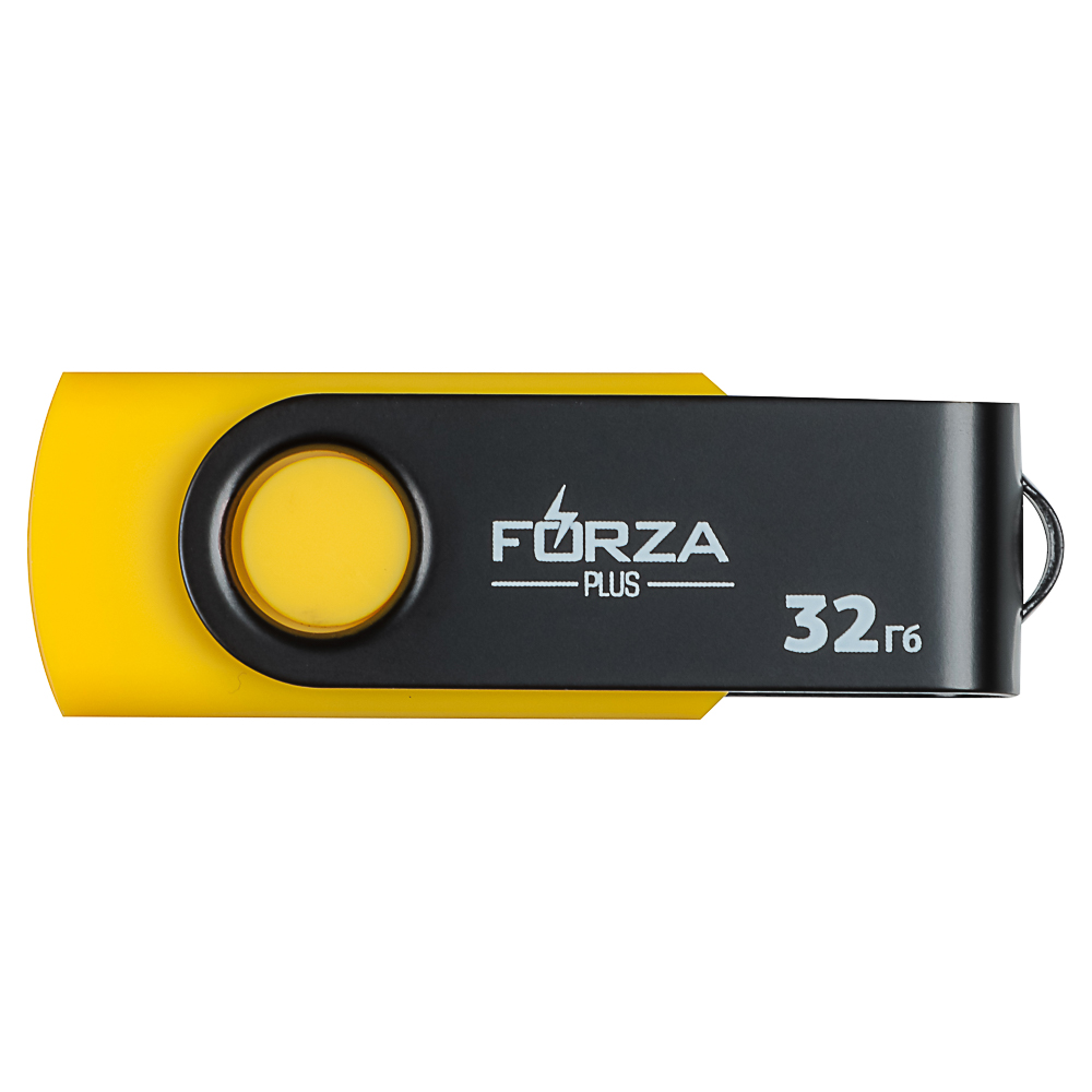 Флеш-карта USB2.0 FORZA 32Гб, 6 класс, матовое покрытие, блистер, пластик, черный/желтый, арт.№ 405-097