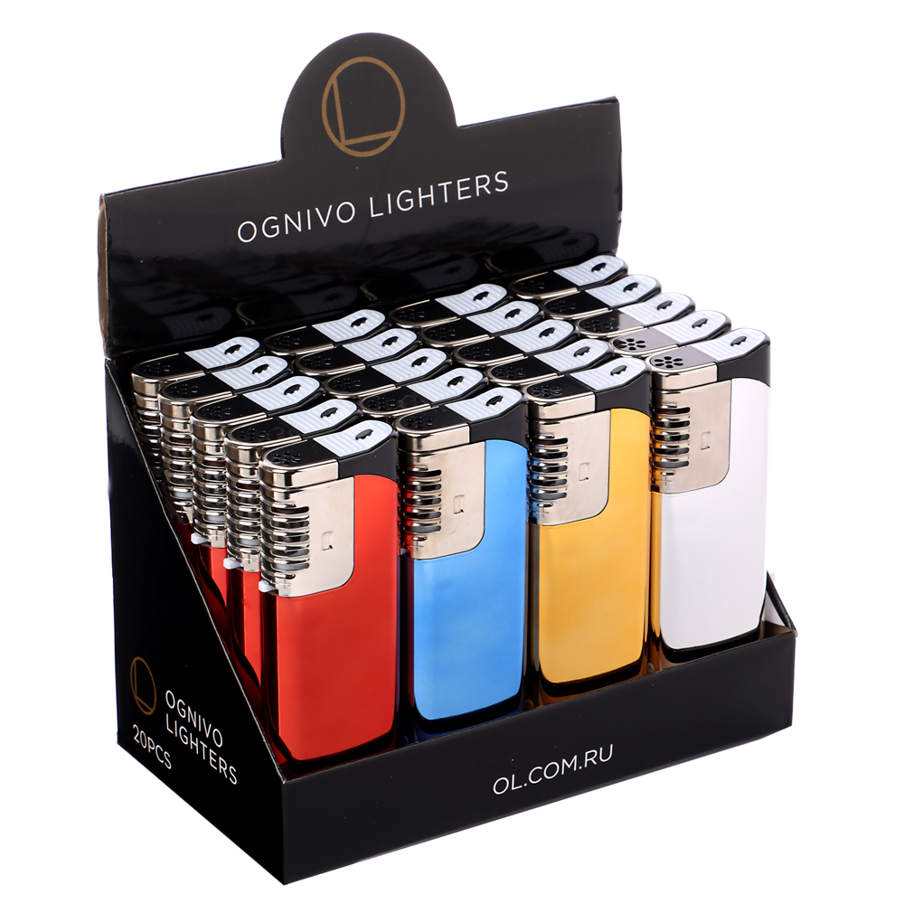 Зажигалка TF 685 OGNIVO-LIGHTER (JET пламя, Турбо, 20 шт/бл, 4 цвета в асс, металлик), арт.№ 517-167