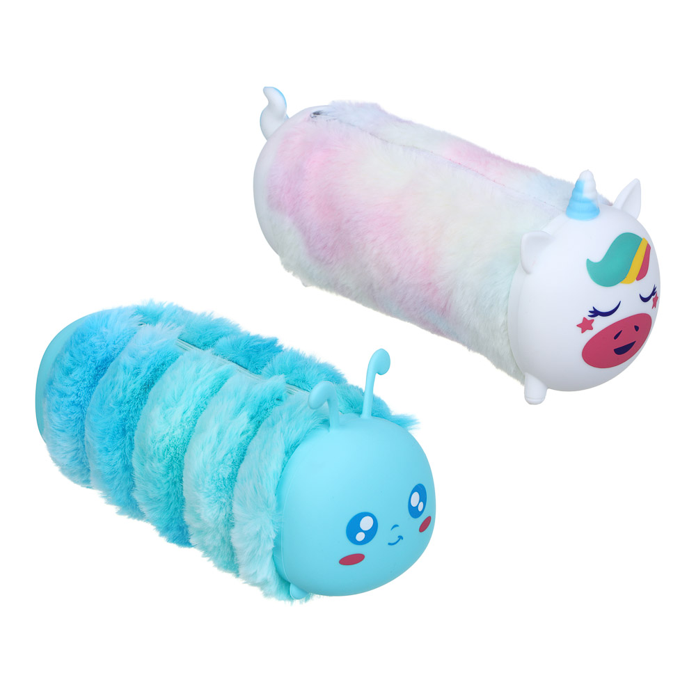 Пенал школьный фигурный 22-23,5х8 см, плюш, полиэстер, силикон, 2 дизайна, арт.№ 238-435