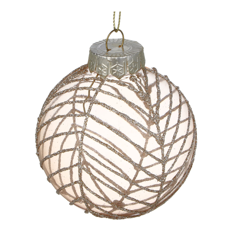 СНОУ БУМ Шар пластик 8 см, жемчужный, прозрачный с узором, арт.№ 373-638