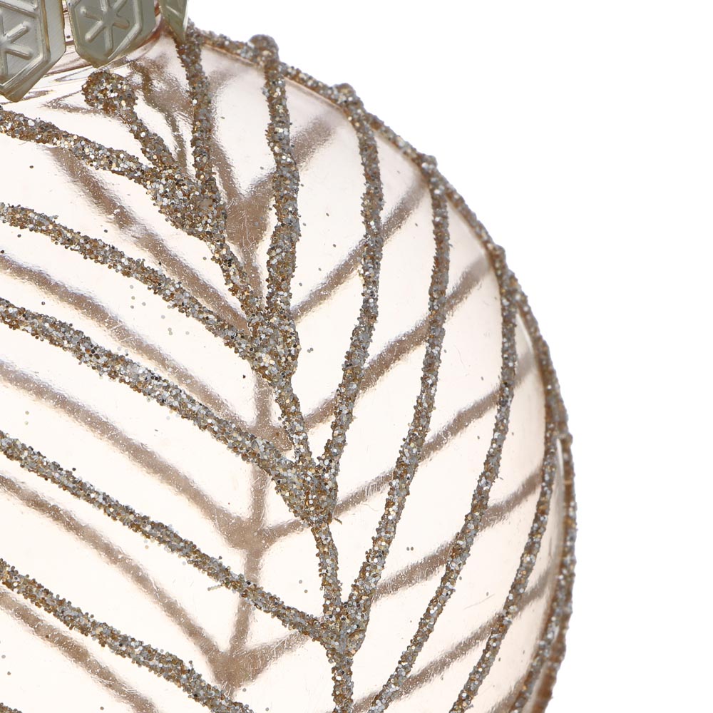 СНОУ БУМ Шар пластик 8 см, жемчужный, прозрачный с узором, арт.№ 373-638