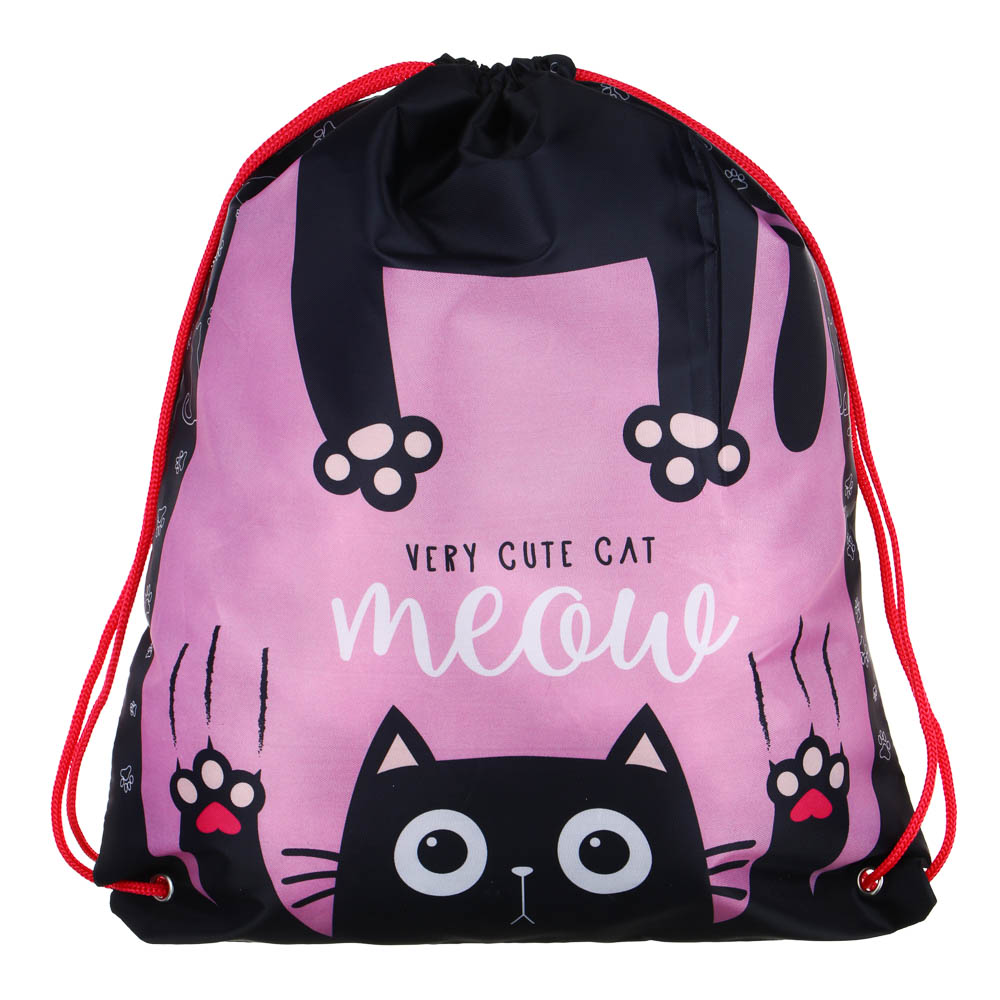 МИЛЫЙ КОТИК Мешок для сменной обуви на завязках, 34,8x41,5см, полиэстер, арт.№ 233-098