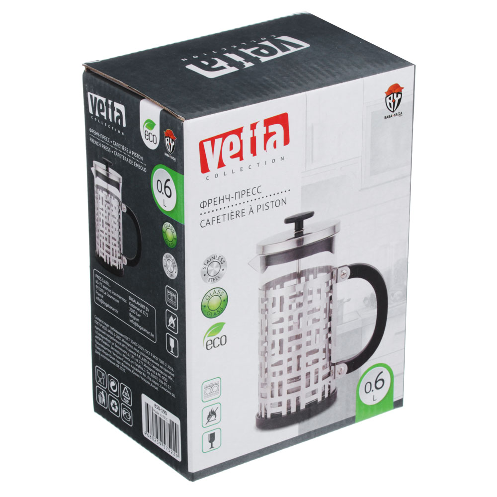 VETTA Делайн Френч-пресс 600мл, жаропрочное стекло, нерж.сталь, арт.№ 850-190